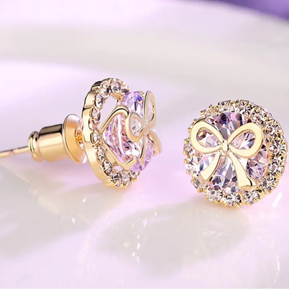 NEW Gold Swarovski Crystals Bow Earrings